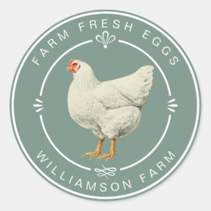 Farm Fresh Vintage Hen Eggs Carton Dusty Green Classic Round Sticker