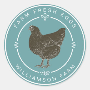 Farm Fresh Vintage Hen Eggs Carton Dusty Turquoise Classic Round Sticker