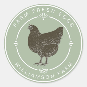 Farm Fresh Vintage Hen Eggs Carton Laurel Green Classic Round Sticker