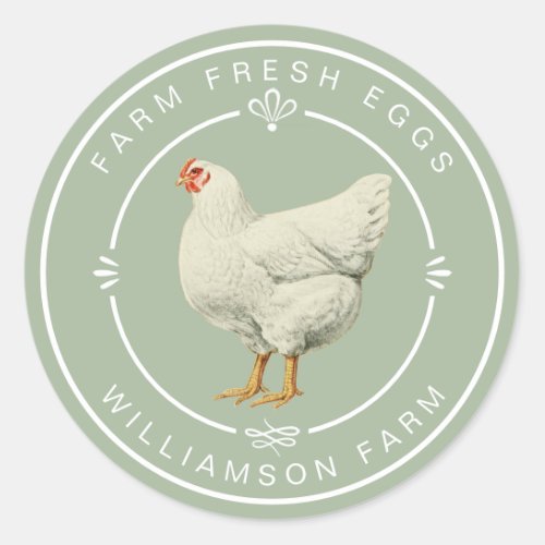 Farm Fresh Vintage Hen Eggs Carton Laurel Green Classic Round Sticker