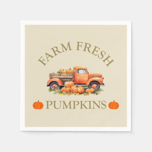 Farm fresh watercolor pumpkins fall autumn napkins (Front)
