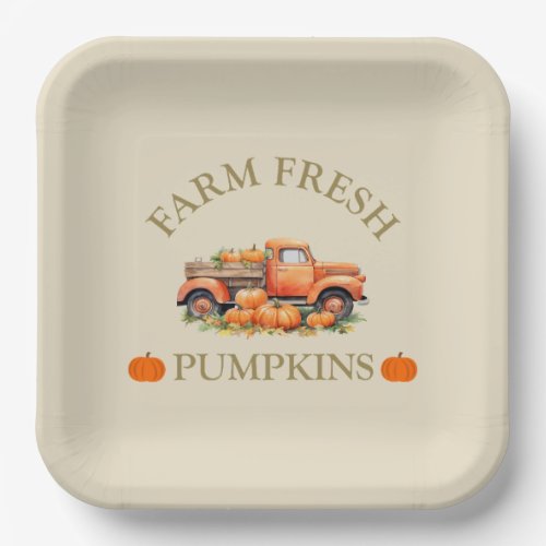 Farm fresh watercolor pumpkins fall autumn paper plates