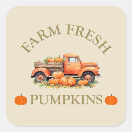 Farm fresh watercolor pumpkins fall autumn square sticker