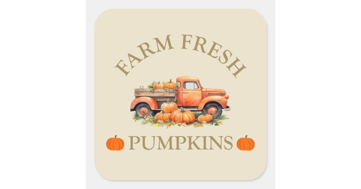 Farm fresh watercolor pumpkins fall autumn square sticker | Zazzle