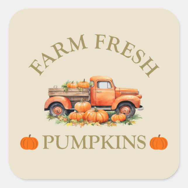 Farm fresh watercolor pumpkins fall autumn square sticker | Zazzle