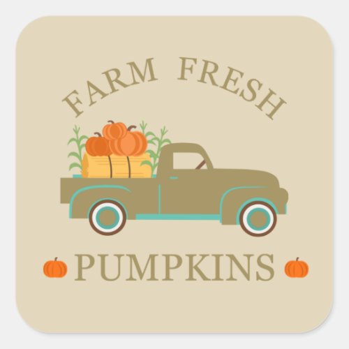 farm fresh watercolor pumpkins fall autumn square sticker