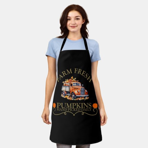 Farm fresh watercolor pumpkins leaves fall autumn apron