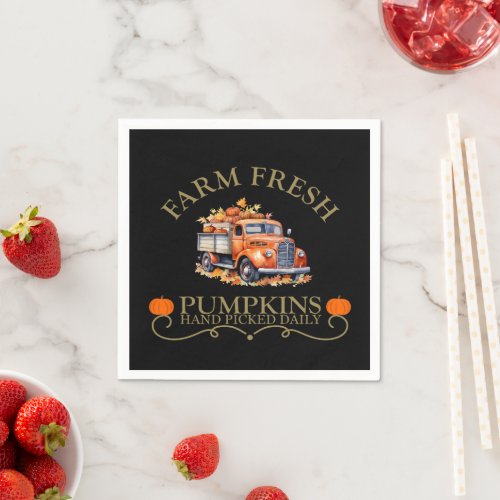 Farm fresh watercolor pumpkins leaves fall autumn napkins