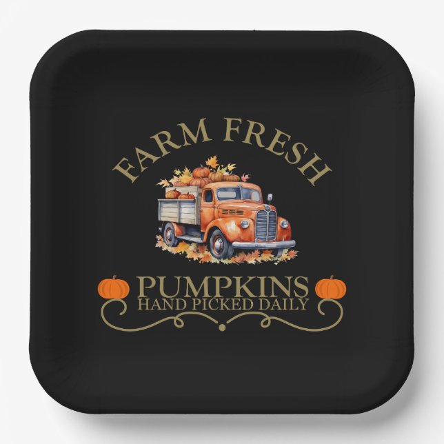 Farm fresh watercolor pumpkins leaves fall autumn paper plates (Front)