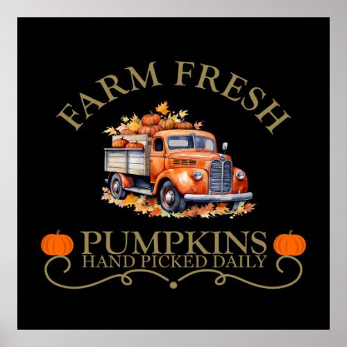 Farm fresh watercolor pumpkins leaves fall autumn poster