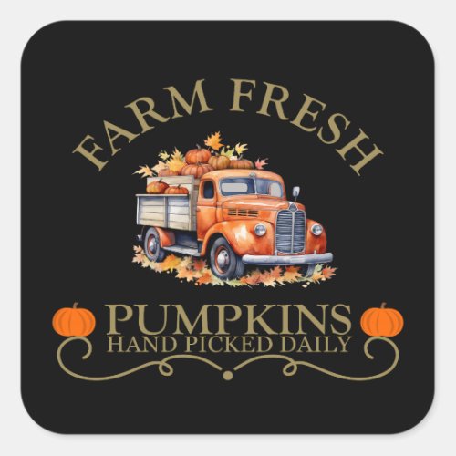 Farm fresh watercolor pumpkins leaves fall autumn square sticker