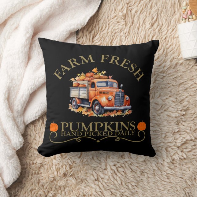 Farm fresh watercolor pumpkins leaves fall autumn throw pillow (Blanket)