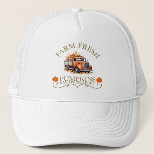 Farm fresh watercolor pumpkins leaves fall autumn trucker hat