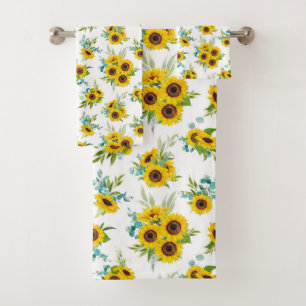 Farm Fresh Watercolor Sunflower Pattern Bath Towel Set