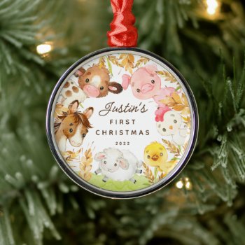 Farm Friends Baby's First Christmas  Metal Ornament by celebrateitornaments at Zazzle