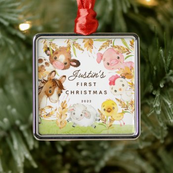 Farm Friends Baby's First Christmas Metal Ornament by celebrateitornaments at Zazzle
