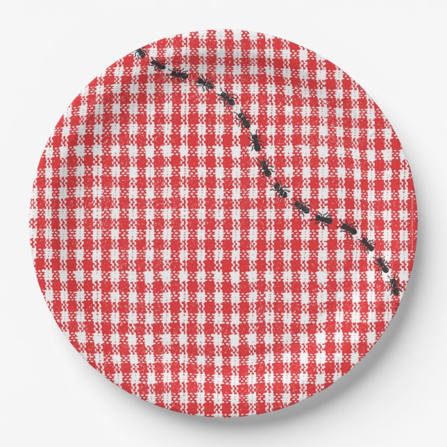 Farm Friends Gingham Birthday Party Paper Plates (Front)