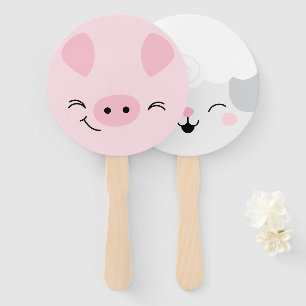 Farm Friends Pig & Lamb Hand Fan Masks