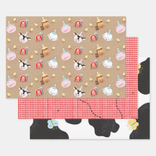 Farm Friends Set of 3 Birthday Party Wrapping Paper Sheets