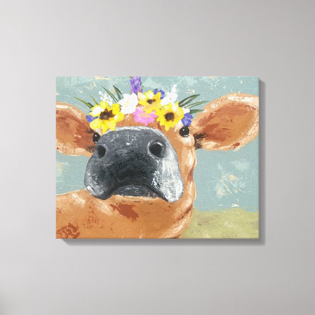 Farm Fun - Cow with Flower Crown Canvas Print (Front)