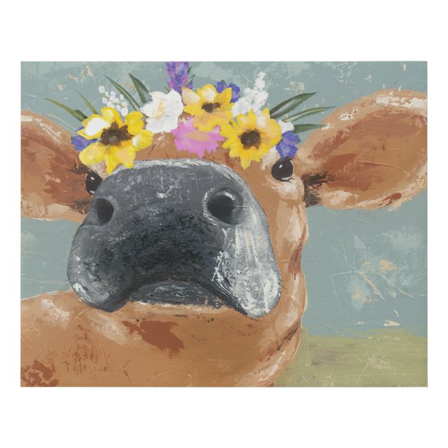 Farm Fun - Cow with Flower Crown Faux Canvas Print (Front)
