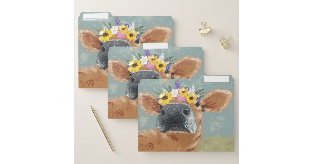 Farm Fun Cow With Flower Crown File Folder Zazzle Com