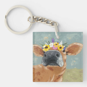 Farm Fun - Cow with Flower Crown Keychain