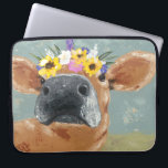 Farm Fun - Cow with Flower Crown Laptop Sleeve<br><div class="desc">Farm Fun II by Jade Reynolds. Features a brown cow wearing a flower crown.</div>