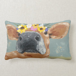 Farm Fun - Cow with Flower Crown Lumbar Pillow