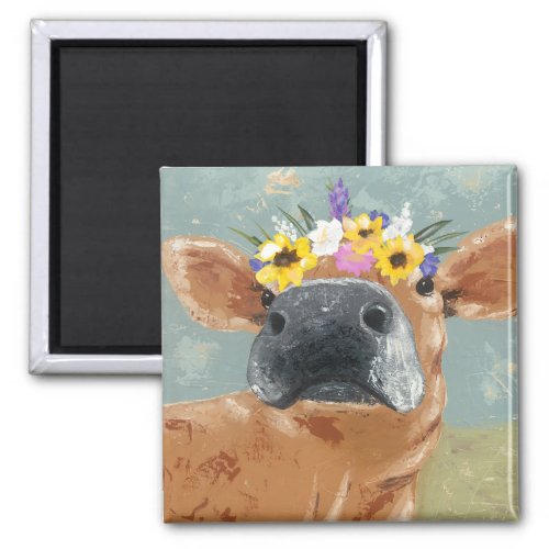 Farm Fun _ Cow with Flower Crown Magnet