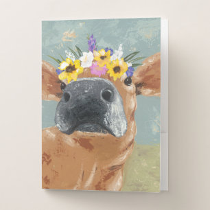 Farm Fun - Cow with Flower Crown Pocket Folder