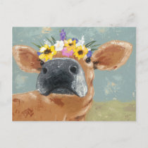 Farm Fun - Cow with Flower Crown Postcard