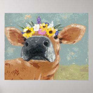 Farm Fun - Cow with Flower Crown Poster