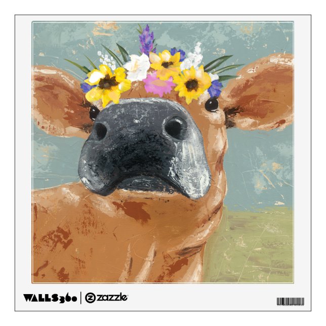 Farm Fun - Cow with Flower Crown Wall Decal (Front)
