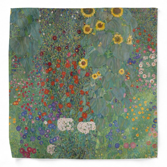 Farm Garden Sunflowers by Gustav Klimt Painting Bandana (Front)