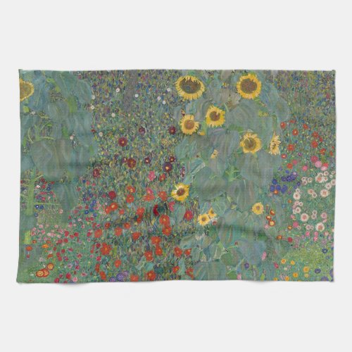 Farm Garden Sunflowers by Gustav Klimt Painting Kitchen Towel