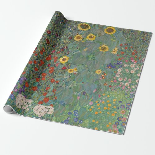 Farm Garden Sunflowers by Gustav Klimt Painting Wrapping Paper