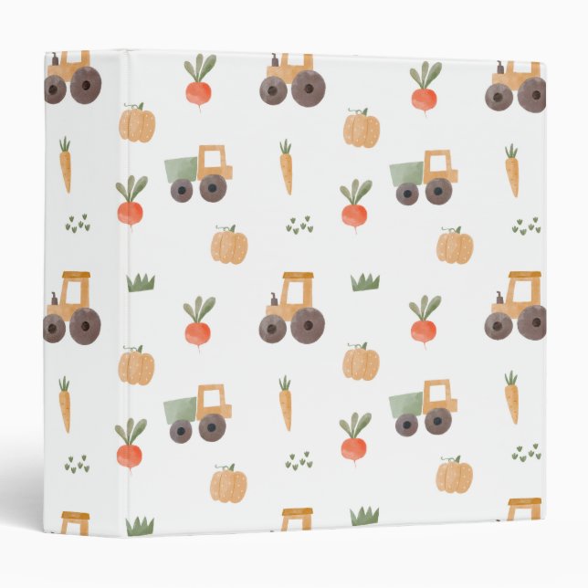 Farm Garden Watercolor Fun Pattern 3 Ring Binder (Front/Spine)