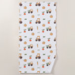Farm Garden Watercolor Fun Pattern Beach Towel