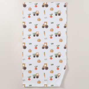 Farm Garden Watercolor Fun Pattern Beach Towel