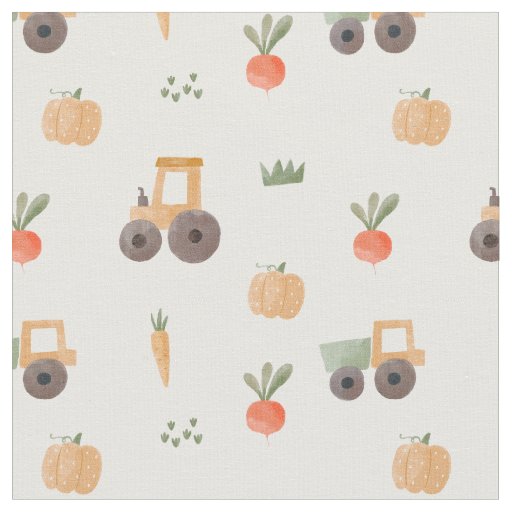 Farm Garden Watercolor Fun Pattern Fabric