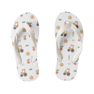 Farm Garden Watercolor Fun Pattern Kid's Flip Flops