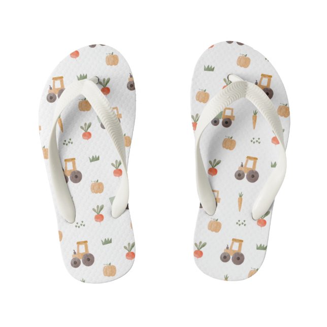 Farm Garden Watercolor Fun Pattern Kid's Flip Flops (Footbed)
