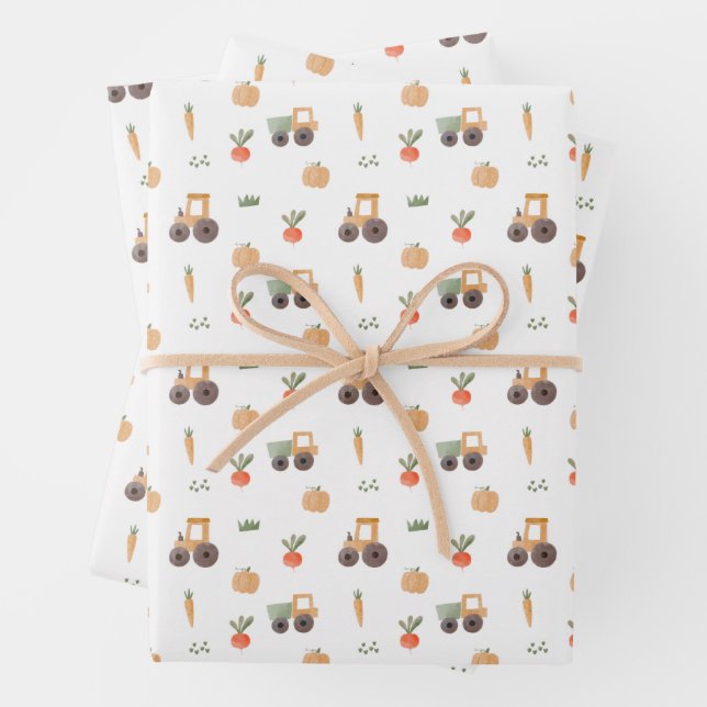Farm Garden Watercolor Fun Pattern Wrapping Paper Sheets (In situ)