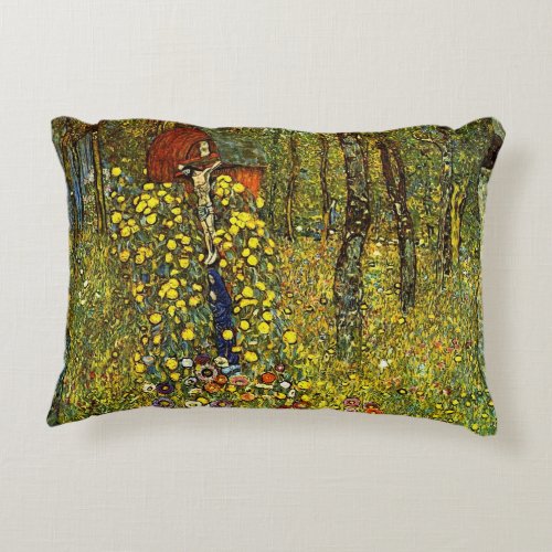 Farm Garden with Crucifix by Gustav Klimt Accent Pillow