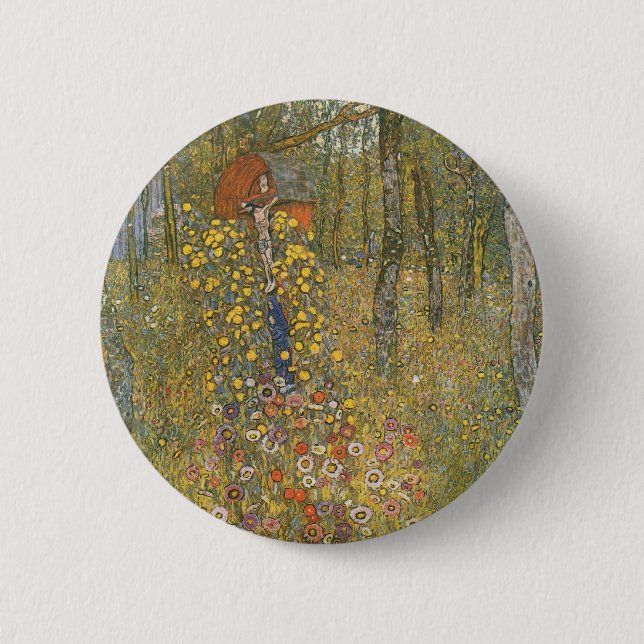 Farm Garden With Crucifix (by Gustav Klimt) Button (Front)