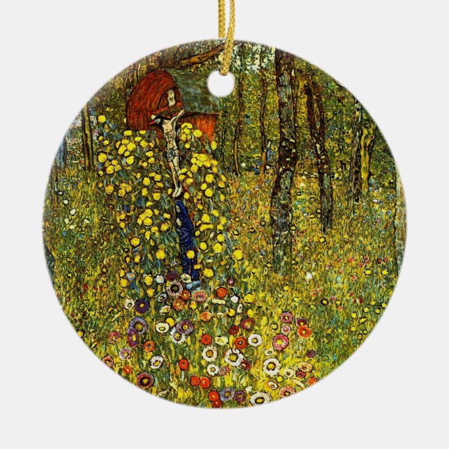 Farm Garden with Crucifix by Gustav Klimt Ceramic Ornament (Front)