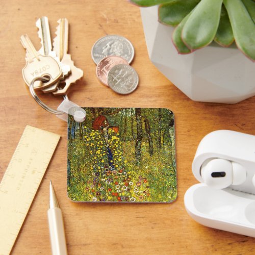 Farm Garden with Crucifix by Gustav Klimt Keychain