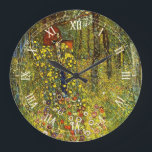 Farm Garden with Crucifix by Gustav Klimt Large Clock<br><div class="desc">Farm Garden with Crucifix (1911/1912) by Gustav Klimt is a vintage Victorian Era Symbolism fine art religious painting. A nature scene with a variety of flowers surrounding a crucifix with Jesus Christ in a garden on a farm. About the artist: Gustav Klimt (1862-1918) was an Austrian Symbolist painter and one...</div>