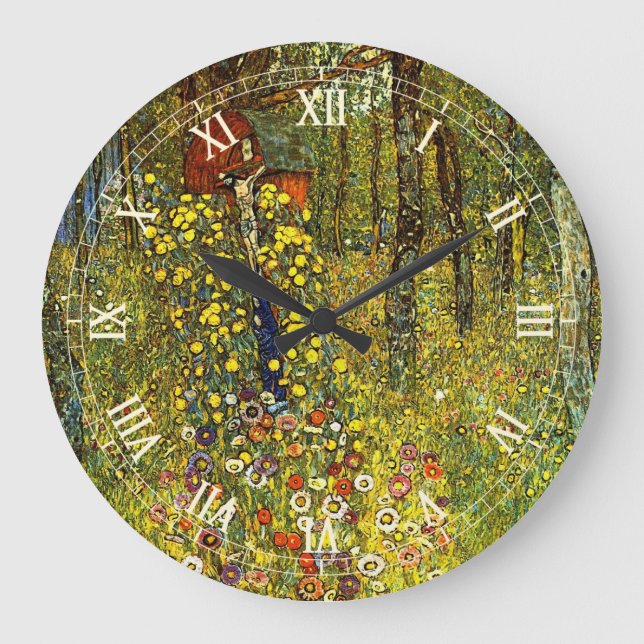 Farm Garden with Crucifix by Gustav Klimt Large Clock (Front)